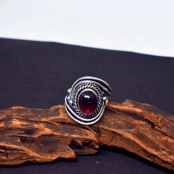 Handmade Garnet Ring: 925 Sterling Silver January Birthstone