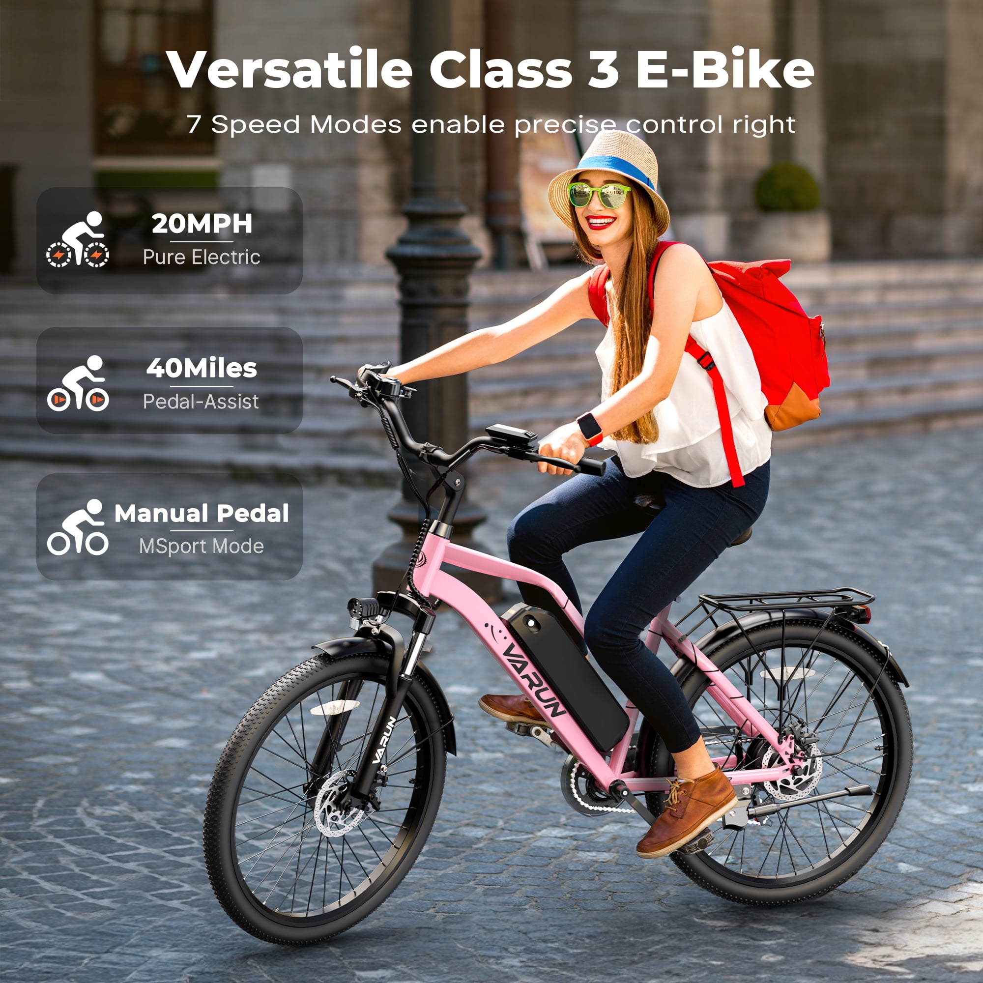 Electric Bike, 24" EBike with 750W Peak Motor, 48V 374.4Wh Removable Battery, 20+MPH, 7-Speed Gears, Includes Bike Pump, Phone Holder & Bike Lock - Electric Bicycle for Adults, UL2849
