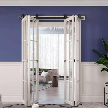 Sliding Door Kit,Bi-Folding 4.3Ft T Shaped Barn Door Track,Closet Rail Roller Accessory, Barn Door Kit Floor Guide for Living Room, Study, Barn Door