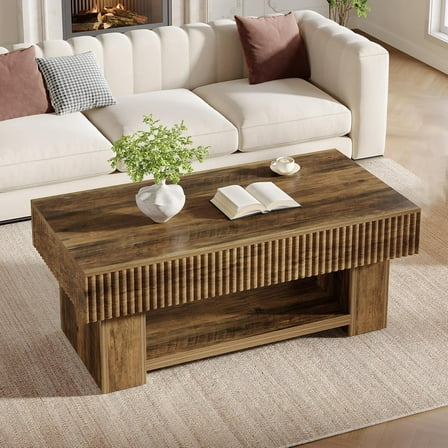 Tribesigns Farmhouse Coffee Table with Storage, 47-Inch Rustic Wood Center Table for Living Room