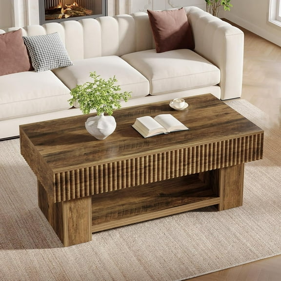 Tribesigns Farmhouse Coffee Table with Storage, 47-Inch Rustic Wood Center Table for Living Room