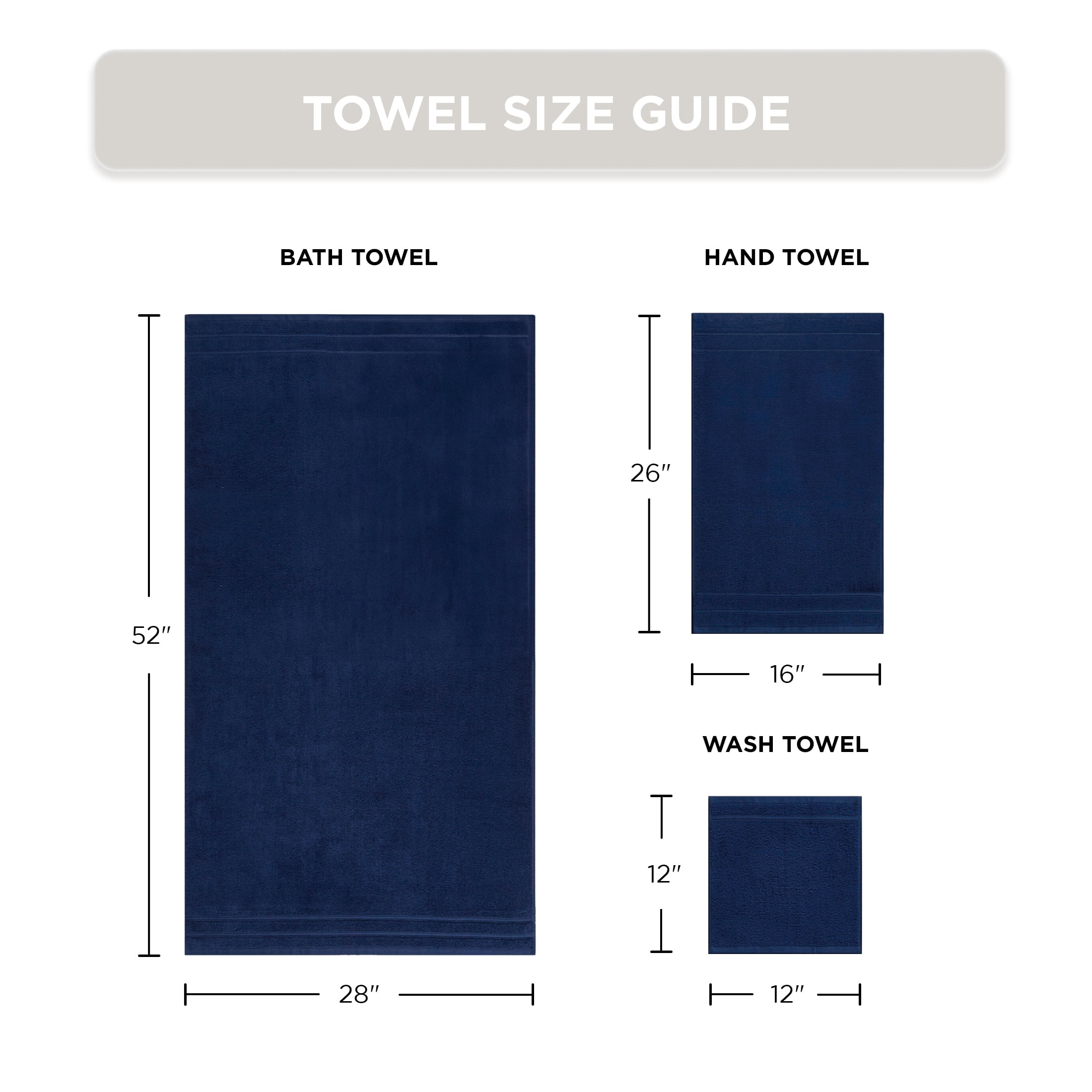 Regency Heights 12-Piece Quick Dry Cotton Bath Towels, Soft & Ultra Absorbent, Indigo, Standard Towel Set