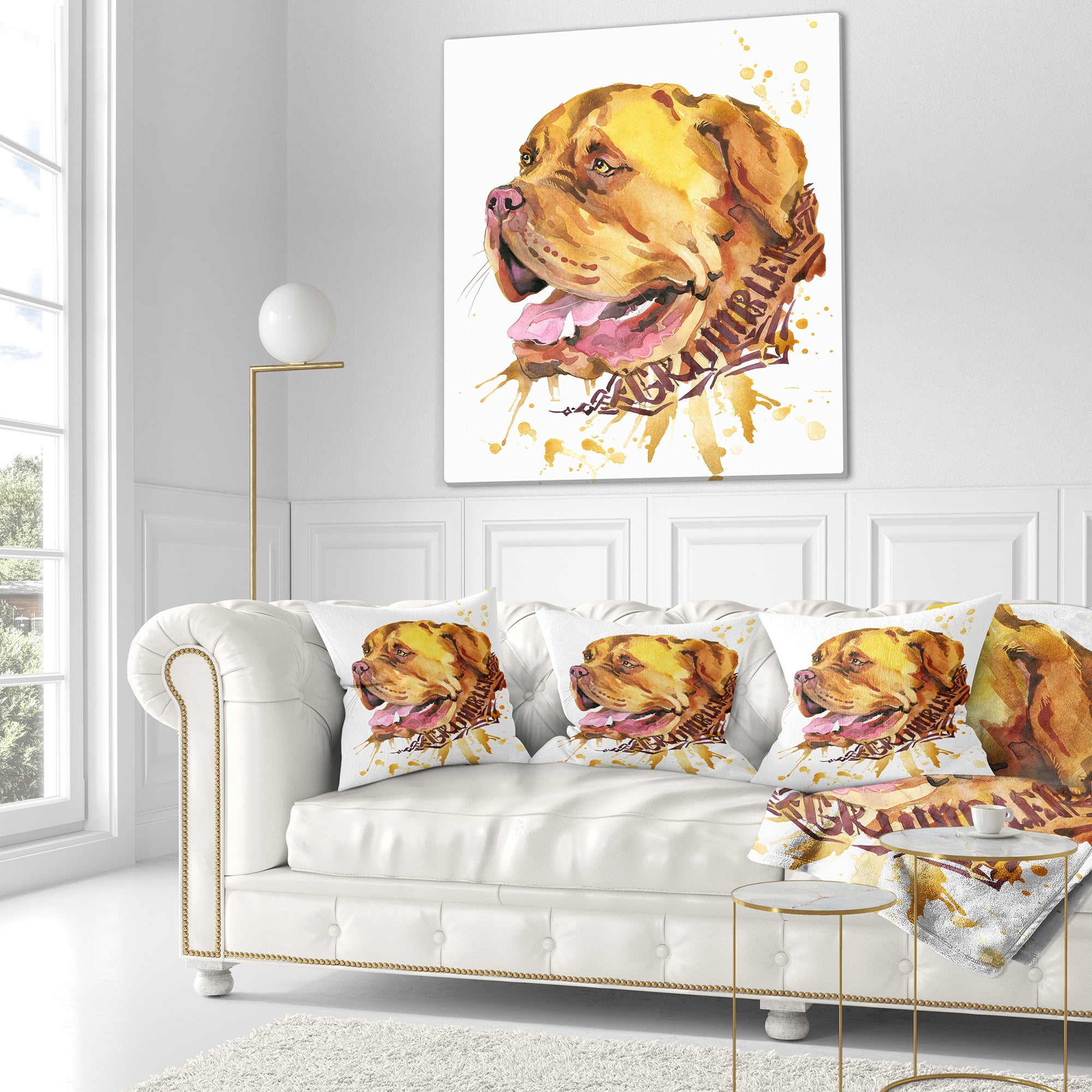 Designart Brown Dog Watercolor - Animal Throw Pillow - 16x16