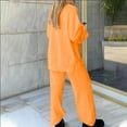 thumbnail image 4 of QUYUON 2 Piece Lounge Set Women Women's Two Piece Outfits Sweater Sets Winter Solid Long Sleeve V Neck Pullover Tops and Wide Leg Pants Sets A-Orange 3XL, 4 of 7