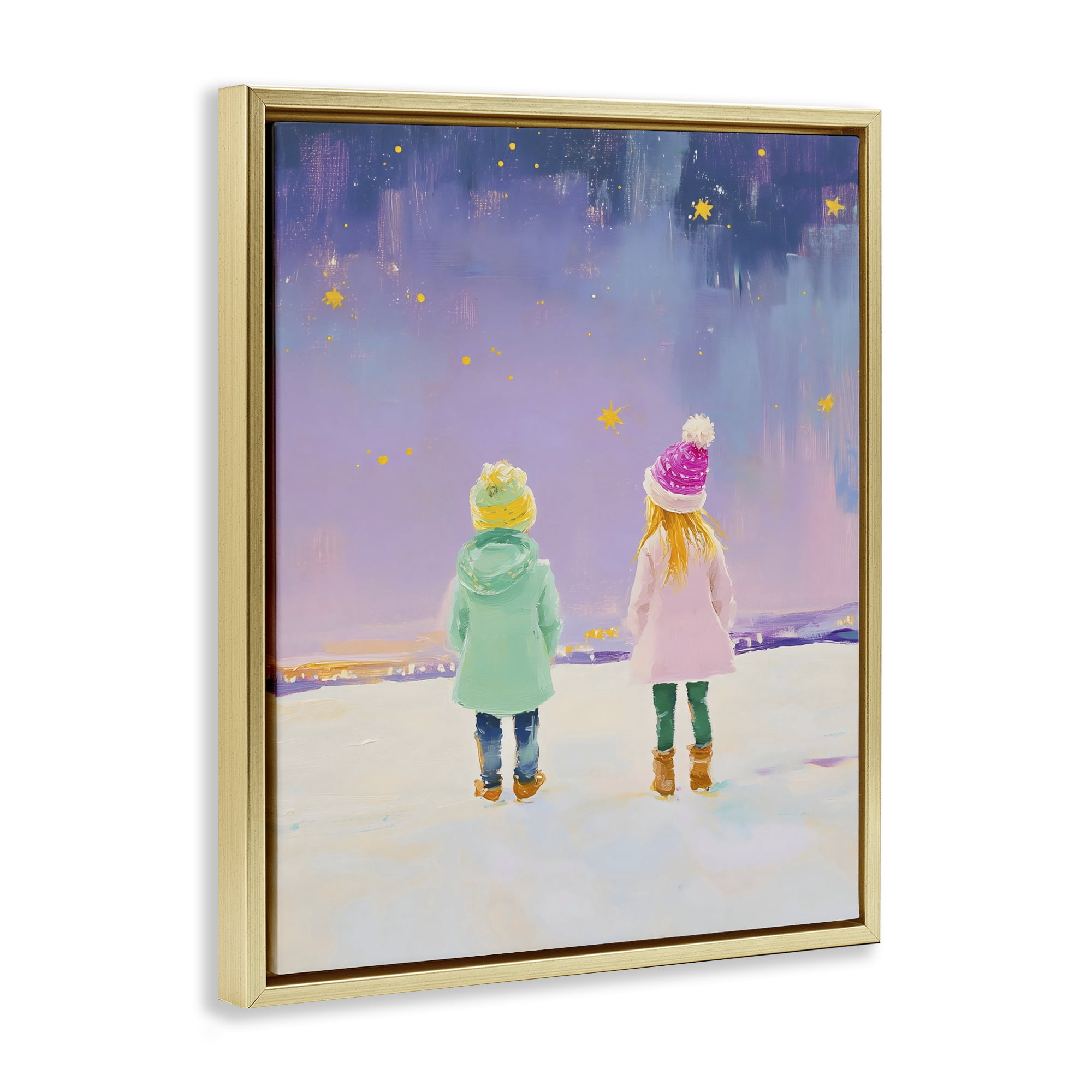 Stupell Industries Children Watching Starry Winter Sky Gold Framed Floater Canvas Wall Art, design by The Prints Vibe