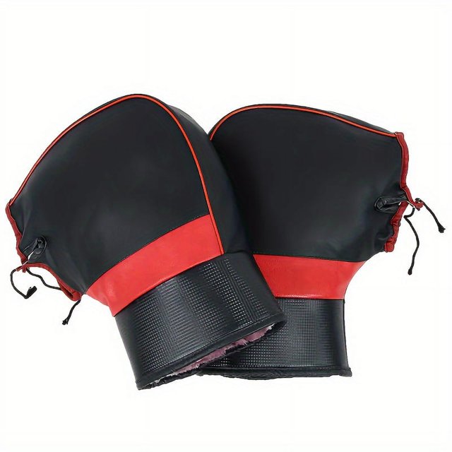 SUTENGDA 1 Pair Waterproof PU Leather Bike Handlebar Mitts with Drawstring Closure - Ideal for Winter Riding