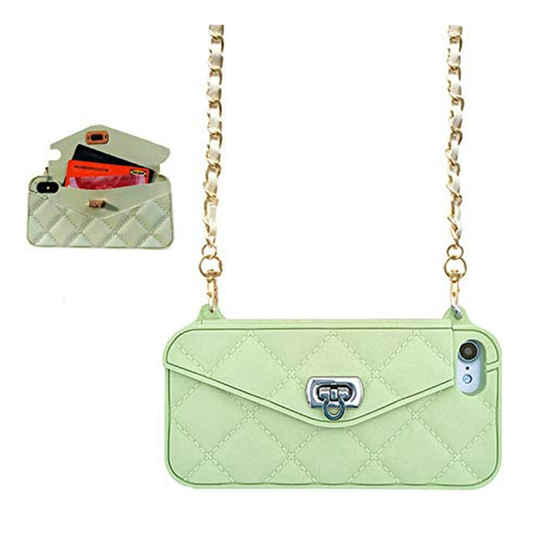 UnnFiko Wallet Case Compatible with iPhone 7 Plus iPhone 8 Plus Pretty Luxury Handbag Design Purse Flip Card Pouch Cover Soft Silicone Case with Long Shoulder Strap Green iPhone 7 Plus 8 Plus Walmart....
