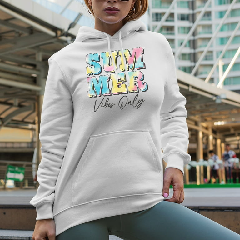 Distressed Summer Vibes Only Tie Dye Art Merch Gift White Hooded Sweatshirt or Hoodie Medium