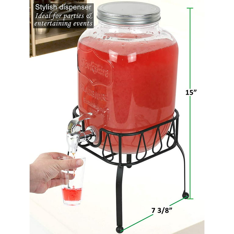 Glass Drink Dispenser For Fridge, 1 Gallon Beverage Dispenser With  Water,With Faucet,Juice Dispenser For BBQ, Picnic, Parties And Events,Large