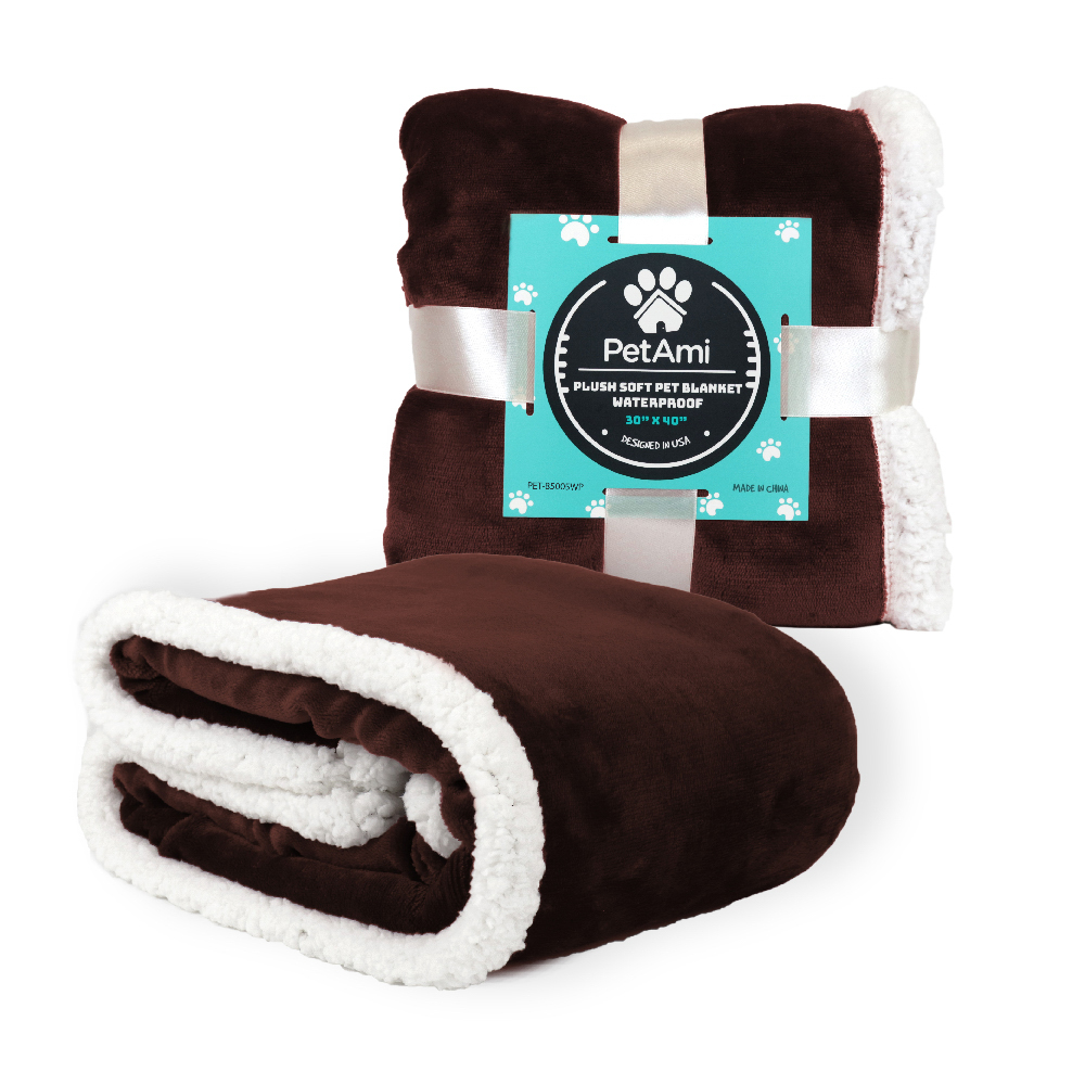 PetAmi Waterproof Dog Blanket for Small Medium Dog Puppy Cat Throw for Couch Cover Leakproof Protection, Sherpa Fleece, Reversible Soft Washable 29x40 Brown