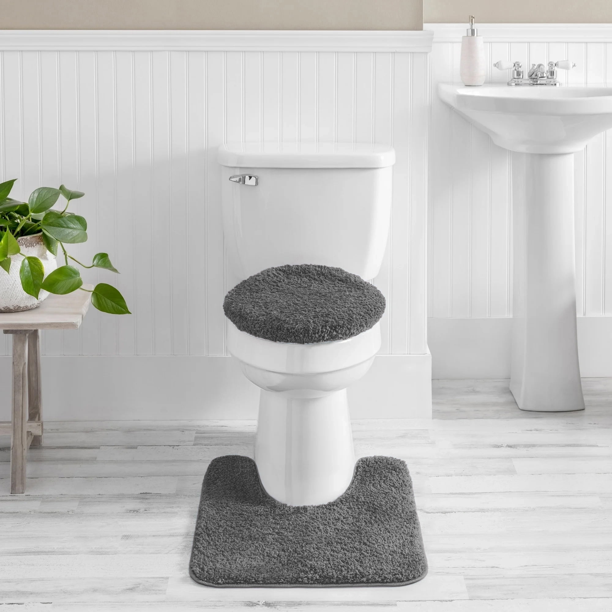 Mainstays Performance Recycled Polyester 3 Piece Bath Rug Set, Soothing Grey