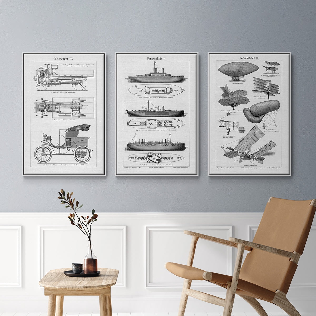 Industrial Flight - Framed Premium Gallery Wrapped Canvas L Frame 3 Piece Set - Ready to Hang