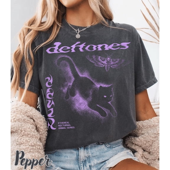 Deftones Graphic T Shirt Black Cat Shirt Vintage Band Graphic Tee 90s Grunge Music Gift Retro T shirt Sizes S-5XL