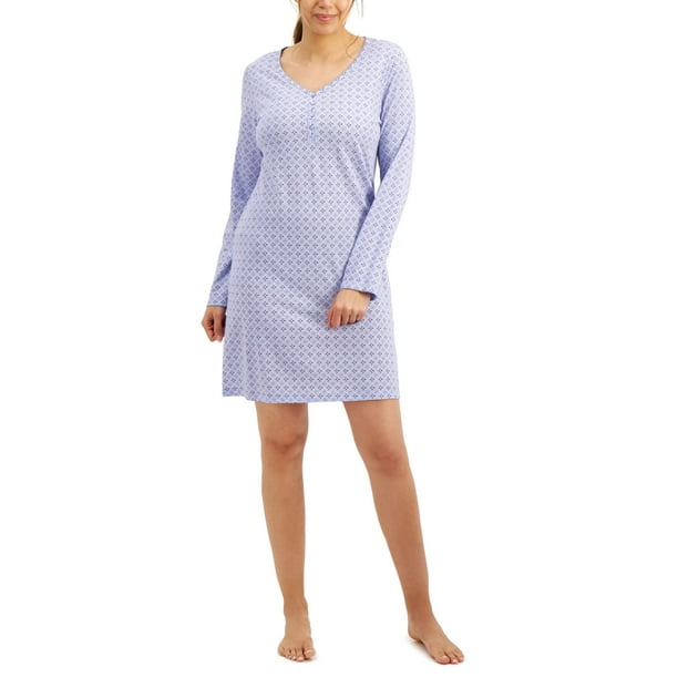 Charter Club LongSleeve Cotton Nightgown, Navy, XSmall