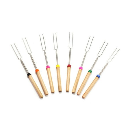 

8 Pcs Hot Dog Roasting Fork Stainless Steel Telescoping Barbecue Fork Wooden Handle Marshmallow Roasting Stick Sausage Skewer (Mixed Color)