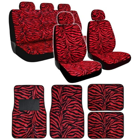 New Premium Grade 15 Pieces Red Zebra Print Low Back Front Car