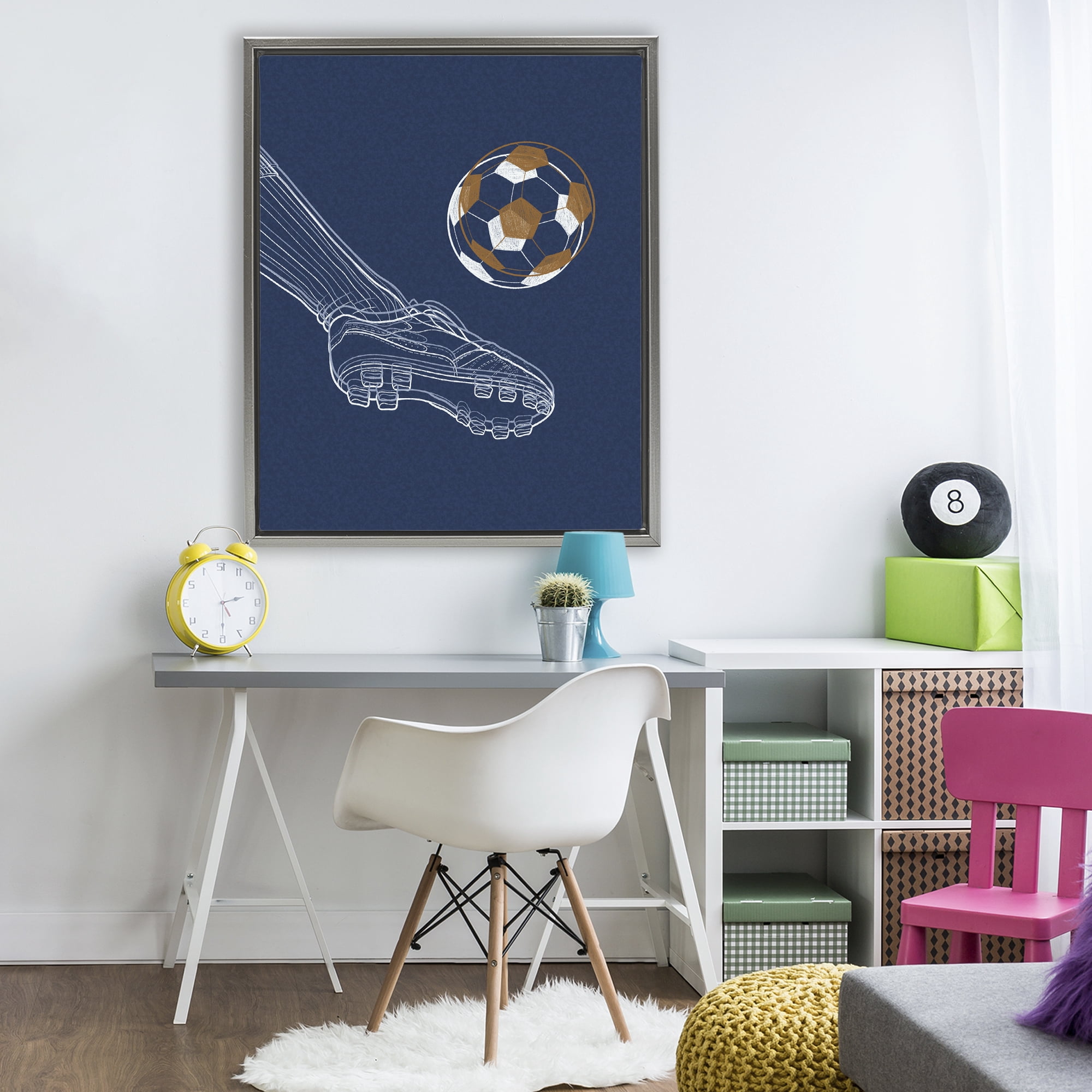Stupell Industries Soccer Lines Contour Gray Framed Floater Canvas Wall Art, design by Marcus Prime