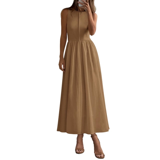 Vestido Maxi PRETTYGARDEN sin mangas con patchwork tanque kaki XL