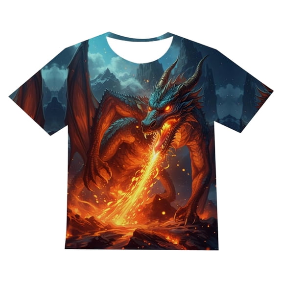 Hienoo T-Shirt for Boys Dragon Print Short Sleeve T Shirt Trendy Graphic Tee, Sizes 2-13