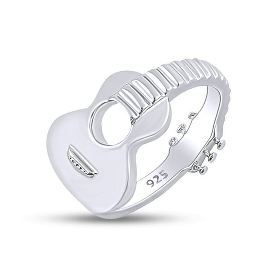 AFFY 14K White Gold Plated Sterling Silver Music Acoustic Guitar Ring for Mens or Womens-4