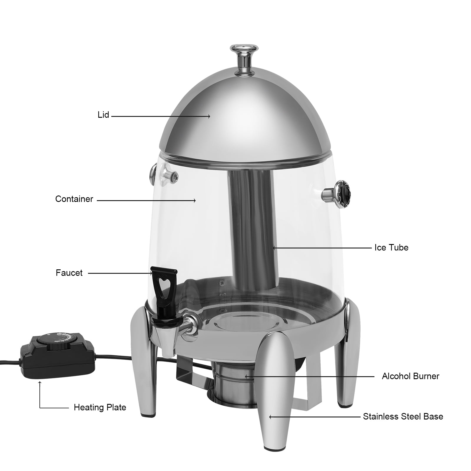 Hot Beverage Dispenser Stainless Steel Drink Dispenser Chafer Burner T –  FixtureDisplays