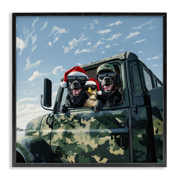 Stupell Industries Santa Dogs & Duck Black Framed Giclee Art design by Jim Baldwin, 12 x 12