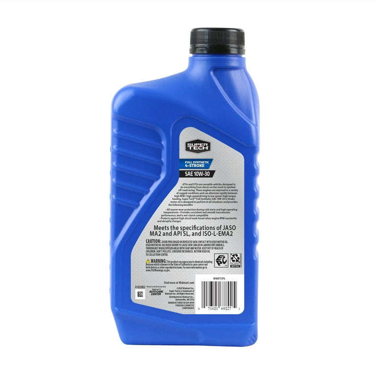 Super Tech Full Synthetic SAE 10W-30 4-Stroke ATV Motor Oil, 1 
