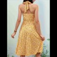 thumbnail image 4 of Robe d'Été Sans Manches Portefeuille à Col en V à Fleurs pour Femme, Mini, Jaune, TTG, 4 of 5