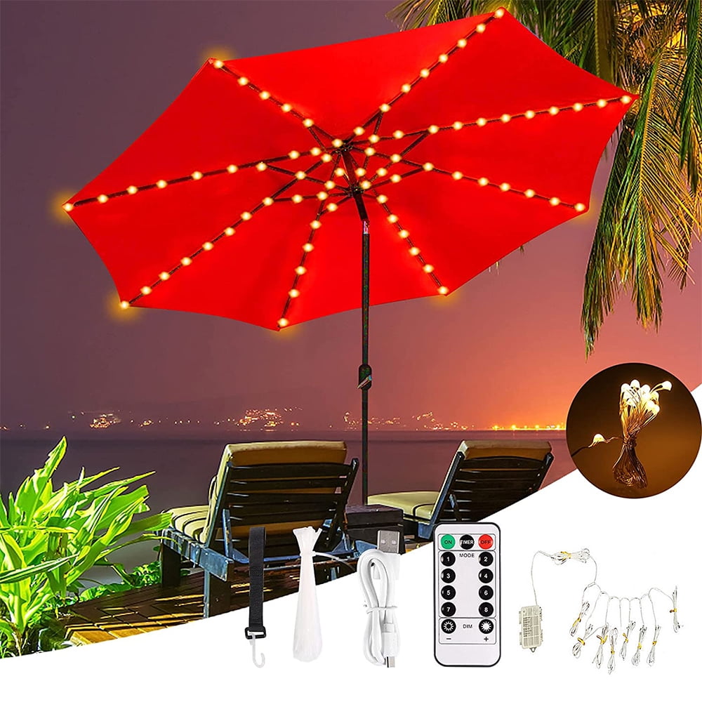 Outdoor Solar Patio Umbrella String Lights Led Light 8 Modes for Beach Deck New 