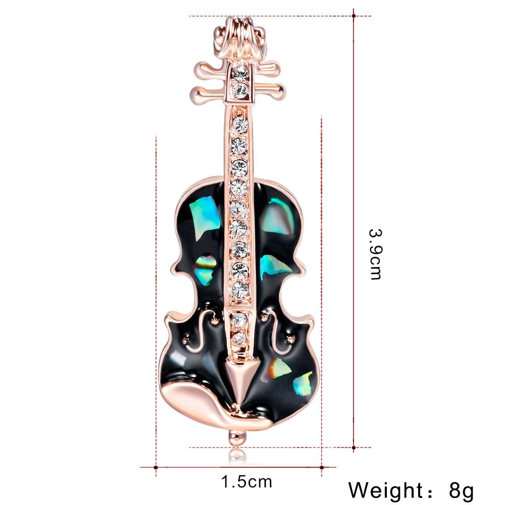 5cm Length Black Enamel Diamante 'Guitar' Brooch In Rhodium Plating