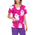 thumbnail image 5 of Halloween Shirts for Women, Classic Fit V-Neck Short Sleeve Scrub Top with 2 Pockets & Soft Fabric Stretch Printed Scrubs Medical Nursing Uniforms Wicking Healthcare Women V Pink 4Xl, 5 of 5