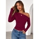 thumbnail image 5 of Remera PRETTYGARDEN Mujer Manga Larga Burdeos Escote Hombros Descubiertos Talle S, 5 of 8