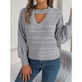 thumbnail image 6 of Duoif Sweaters for Women Trendy Women's Casual Long Sleeve Sweaters Choker Neck Cut Out Fall Pullover Sweaters Oversized Drop Shoulder Knit Tops Women's Sweaters Womens Tops Grey L, 6 of 9