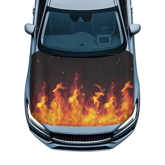 KUIFORTI Flame Pattern Car Hood Cover, Fade-Resistant Car Hood Cover Protector, Versatile Vehicles Decorate Engine Fits Most Sedans SUVs Trucks Pickups