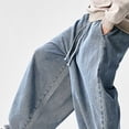 thumbnail image 6 of LMOIPLI Mens Baggy Wide Leg Balloon Jeans Elastic Drawstring Waist Vintage Washed Denim Casual Streetwear Trousers Light Blue XL, 6 of 9