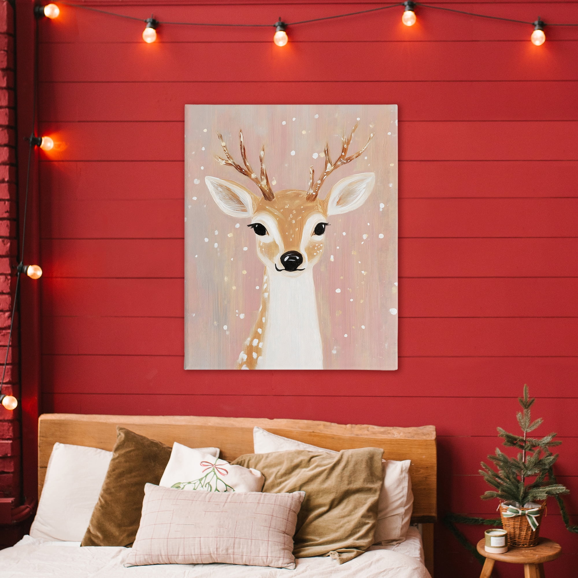 Stupell Industries Blush Pink Deer with Snowflakes Canvas Wall Art, design by The Prints Vibe