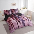 thumbnail image 3 of Manfei Green Fulit Ink 7pcs Bedding Comforter Set,Vintage Sbatrsct Striped Queen Bedding Sets,Purple Lines Queen Sheet Sets For Adult,Microfiber Bedroom Decor Reversible, 3 of 8