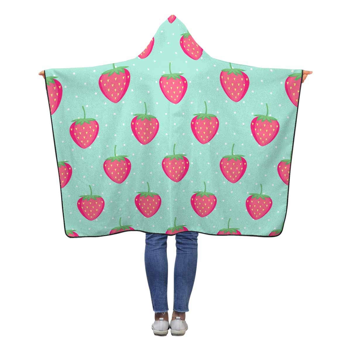 ASHLEIGH Pink Strawberries Throw Hooded Blanket 50x60 inches Kids Girls