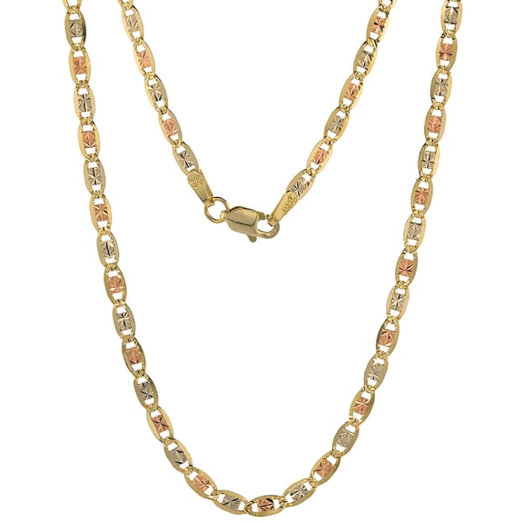 10K Solid Tri-color Gold Valentino Chain Necklace Diamond cut 2.8 mm Nickel Free, 24 inches long
