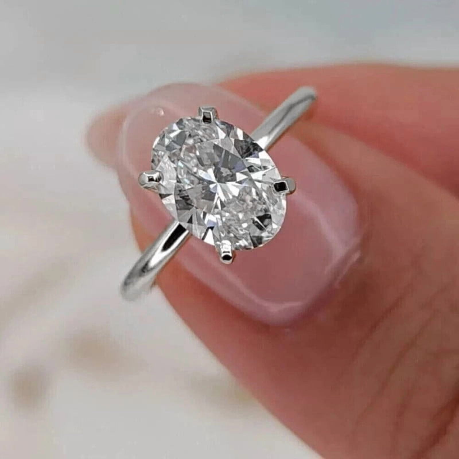 solitaire jewels 2.5CT Oval Moissanite Solitaire Engagement Ring For Women, 18K White Gold