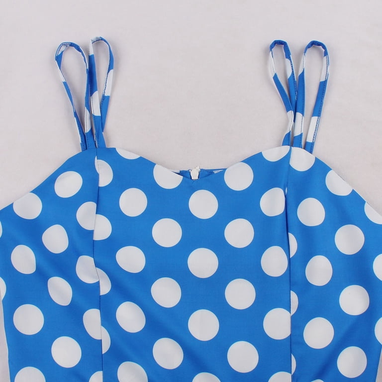 Swsmclt Jdlsppl Women's Summer Midi Dress Casual Polka Dot Vintage 1950s Sweetheart Neck Fit and Flare Knee Length High Waist A Line Pleated Strappy