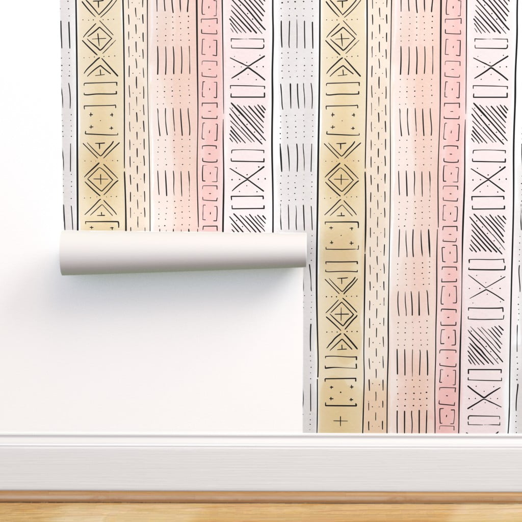Removable Wallpaper 12ft x 2ft  Line Mud Cloth Ivory Large African  Afrocentric Custom Prepasted Wallpaper by Spoonflower  Walmartcom