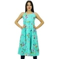 thumbnail image 6 of Bimba Women Print Cotton Dress Speghatti Strap Flaired Summer Beach Kurta Kurti Long Tunic Aqua Blue, 6 of 6