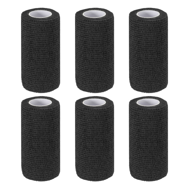 4" x 177" 6 Pcs Venda Adhesiva Elástica Autoadhesiva Deportiva Negra