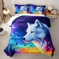 thumbnail image 2 of Manfei Fantasy Wolf Bed Spread Queen,Colorful Sky Queen Coverlet Set,3-Piece, 2 of 7