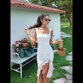 thumbnail image 4 of Vestido Midi Ajustado Fruncido para Mujer, Cuello Cuadrado, Sin Mangas, Bajo con Volantes, Vestido de Fiesta para Discoteca, , Talla L, 4 of 8