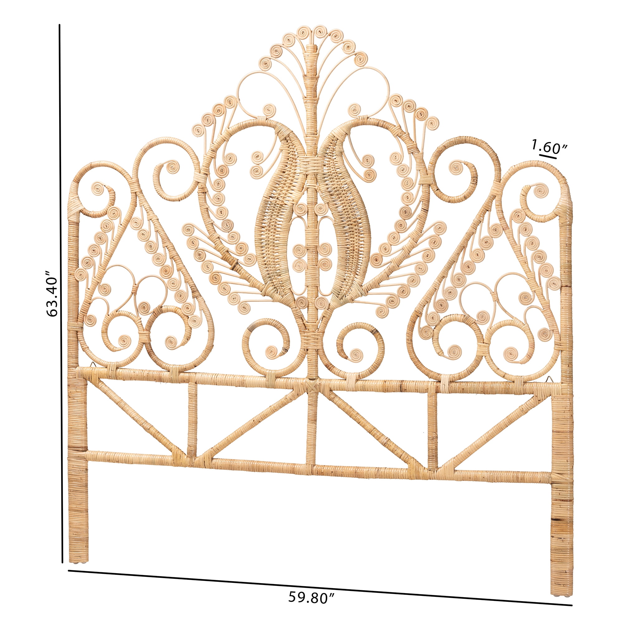 Baxton Studio Caelinus Natural Brown Rattan Queen Size Standalone Headboard