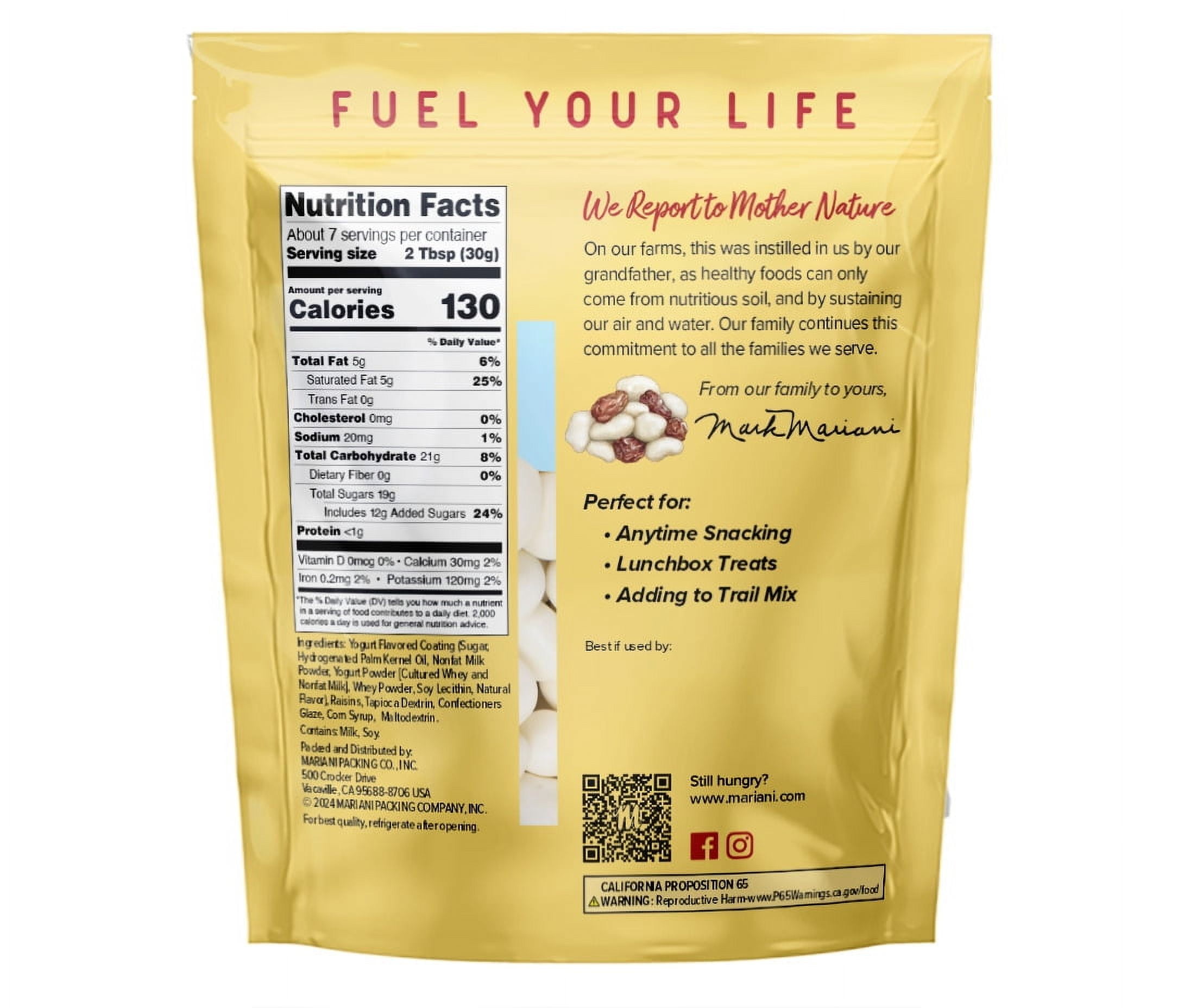 (4 pack) Mariani Dried Fruit, Vanilla Yogurt Covered Raisins, 7 oz Bag