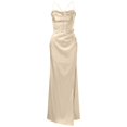 thumbnail image 2 of KaLI_store Women Formal Dresses Women's Sleeveless One Shoulder Ruffle High Split Party Evening Long Formal Dress Beige,M, 2 of 5