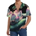 thumbnail image 7 of Lsque Snake Holding A Lotus print Men's Cuban Collar Short Sleeve Shirt Summer Beachwear Casual Button Down Fashionable Vacation Leisure Shirt-3X-Large, 7 of 7
